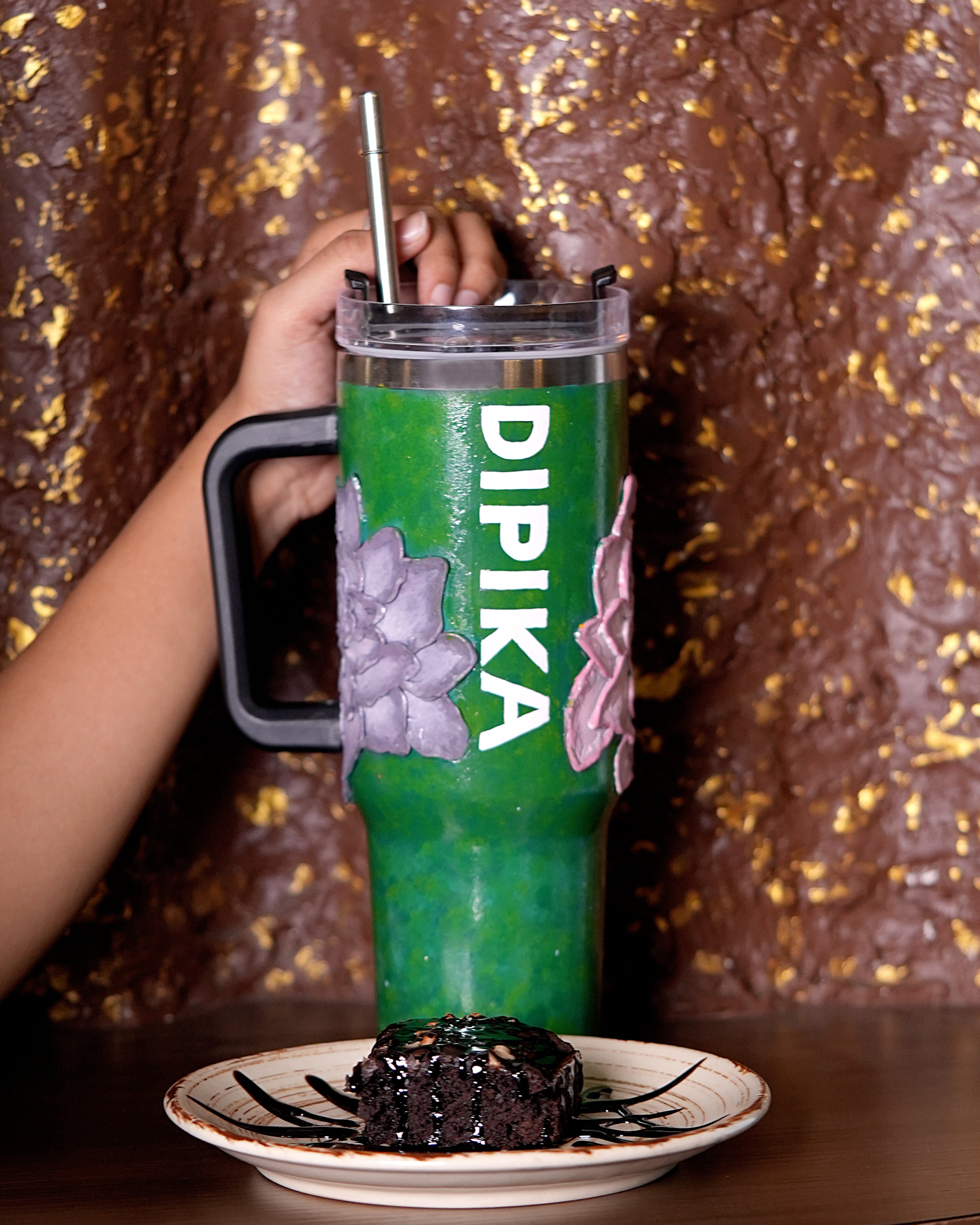 Emerald Green 3D Hand Painted Customized Name Tumbler