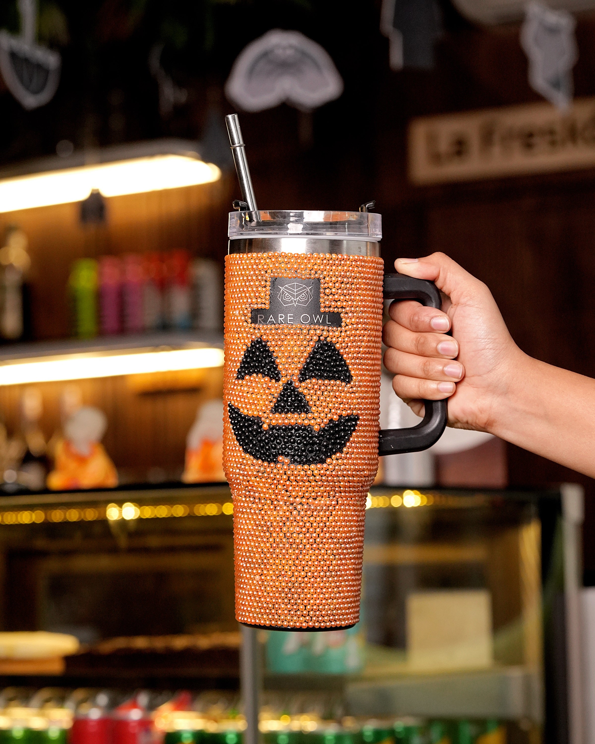 Halloween Glow Handmade Rhinestone Customized Name Tumbler