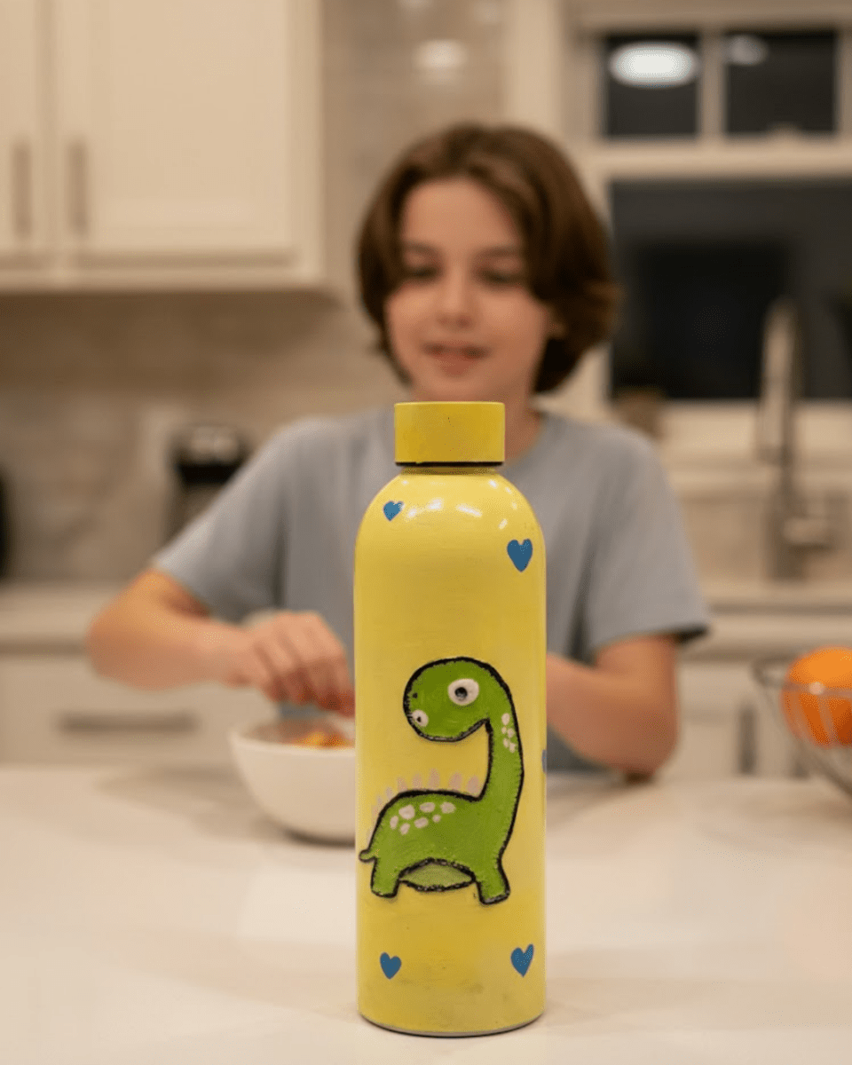 Baby Dino Inspired Customized 3D Hand Painted Kids Bottle – 500ml - Rare Owl