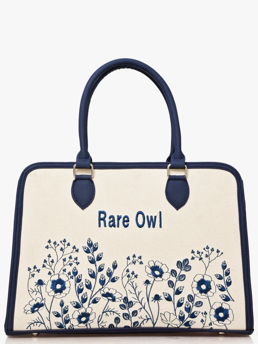 Blue Petal Elegance Customized Embroidery Tote Bag - Rare Owl