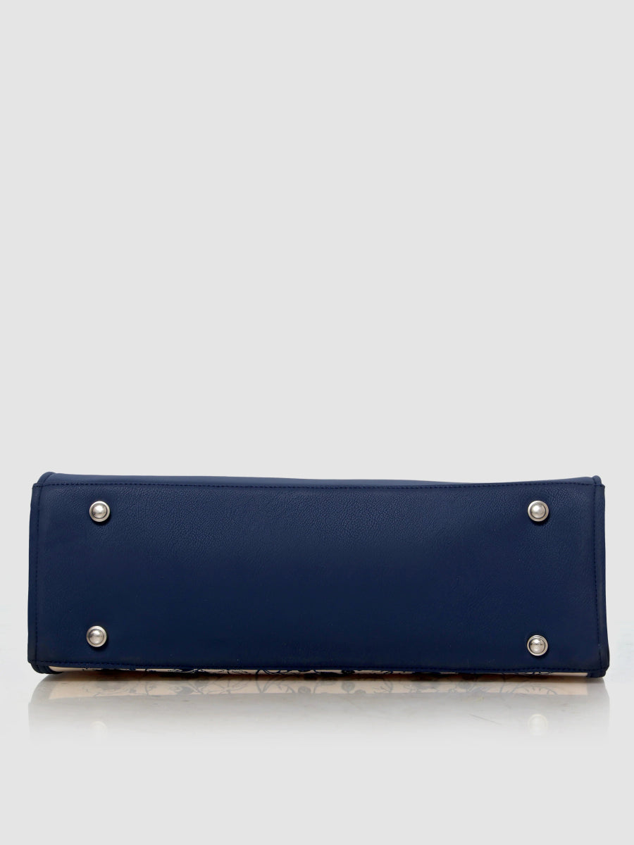 Blue Petal Elegance Customized Embroidery Tote Bag - Rare Owl