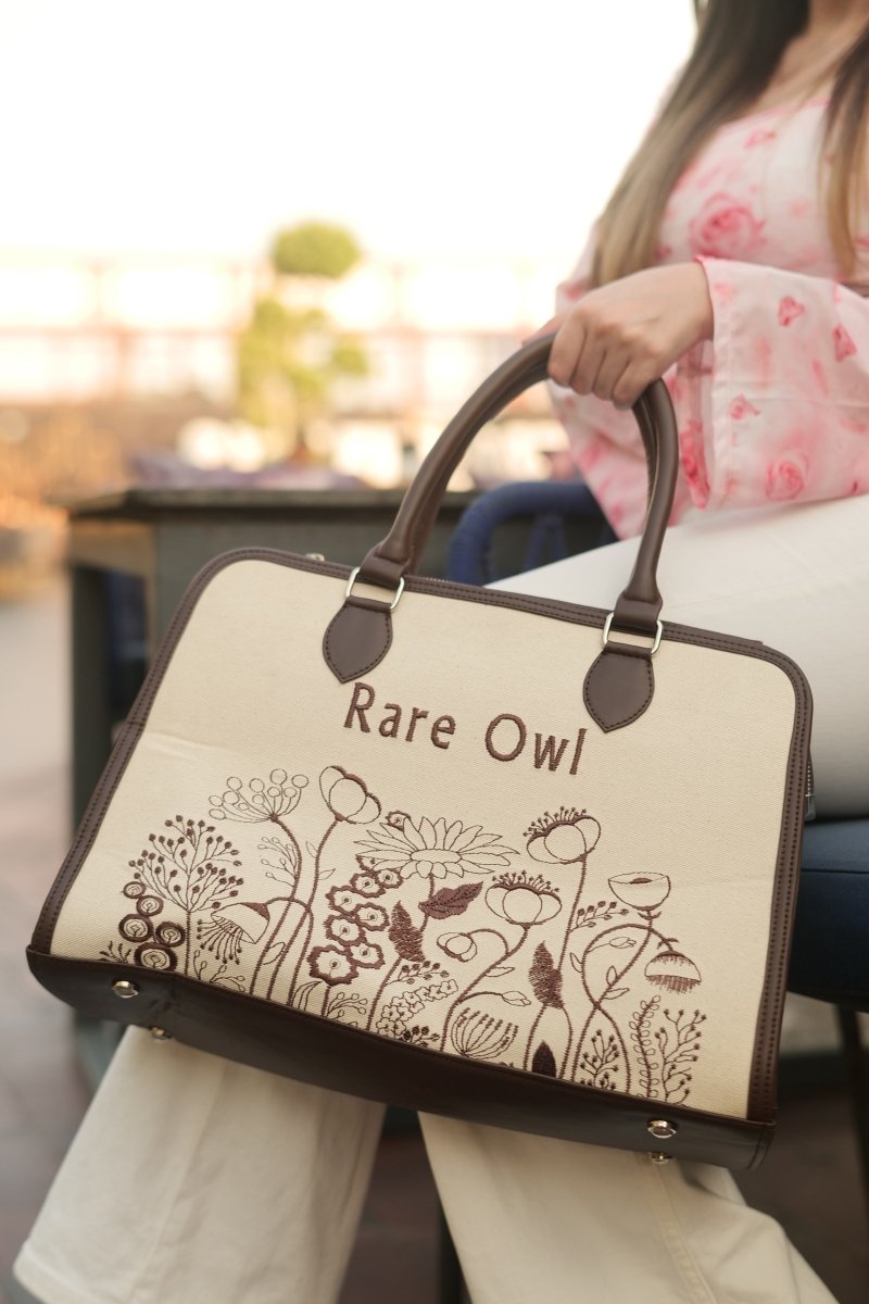 Brown Essence Customized Embroidery Tote Bag - Rare Owl