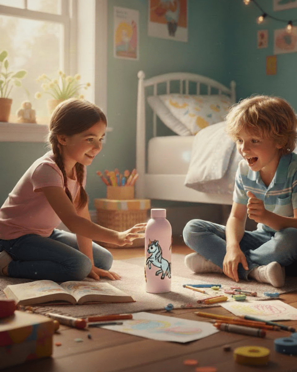 Candy Unicorn Inspired Customized 3D Hand Painted Kids Bottle – 500ml - Rare Owl