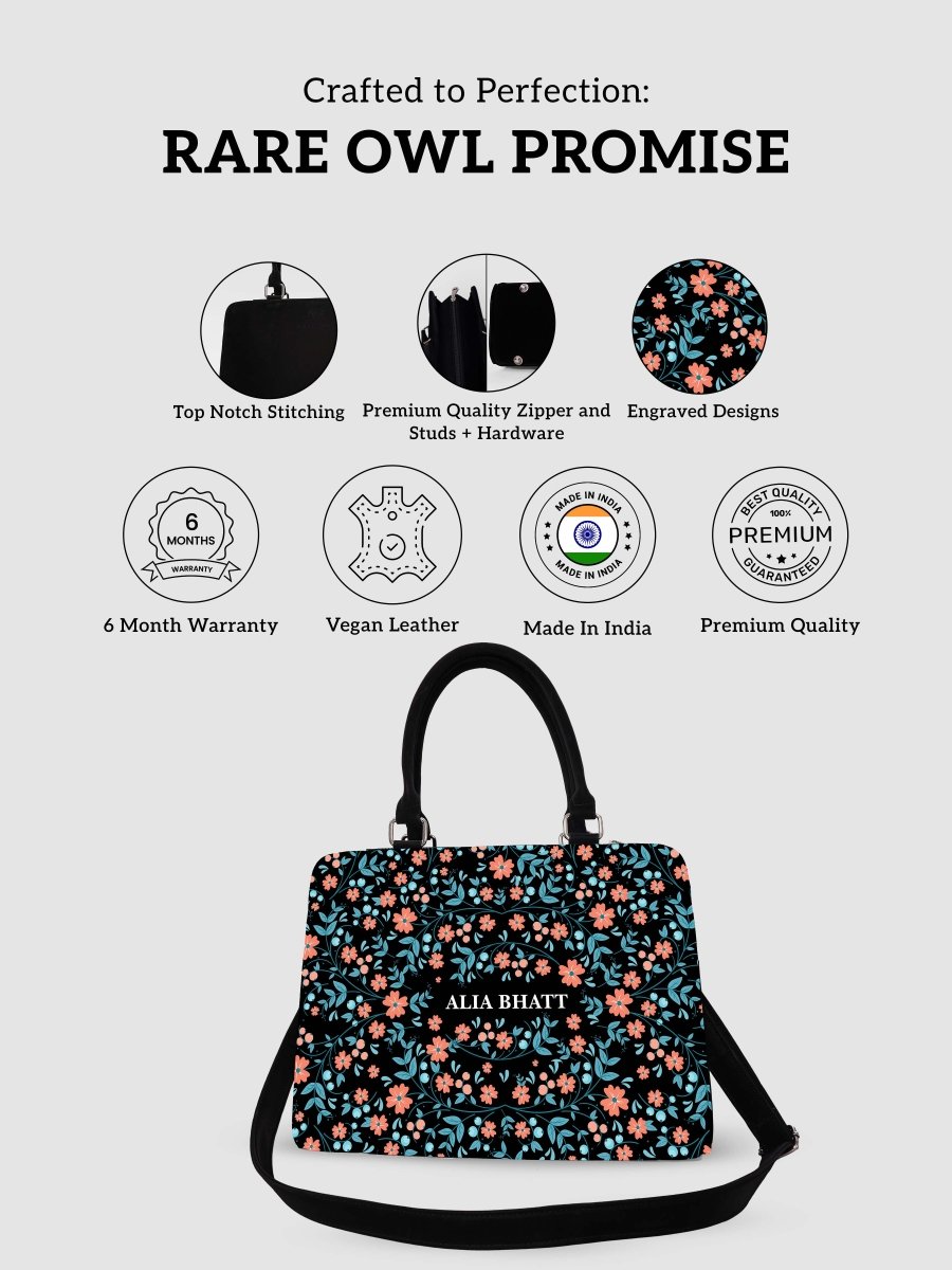 Coral Vines Customized Name Tote Bag for Women | Rare Canvas - Rare Owl