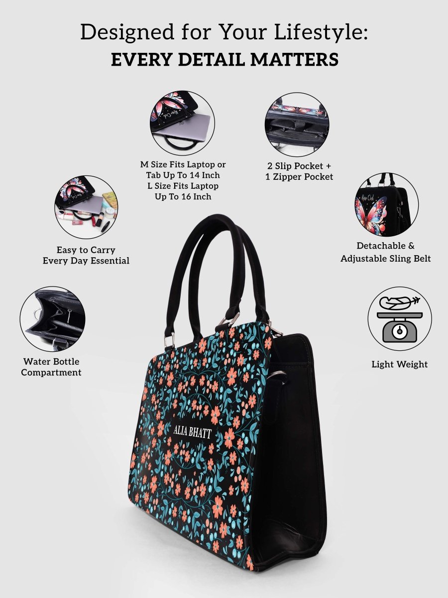Coral Vines Customized Name Tote Bag for Women | Rare Canvas - Rare Owl
