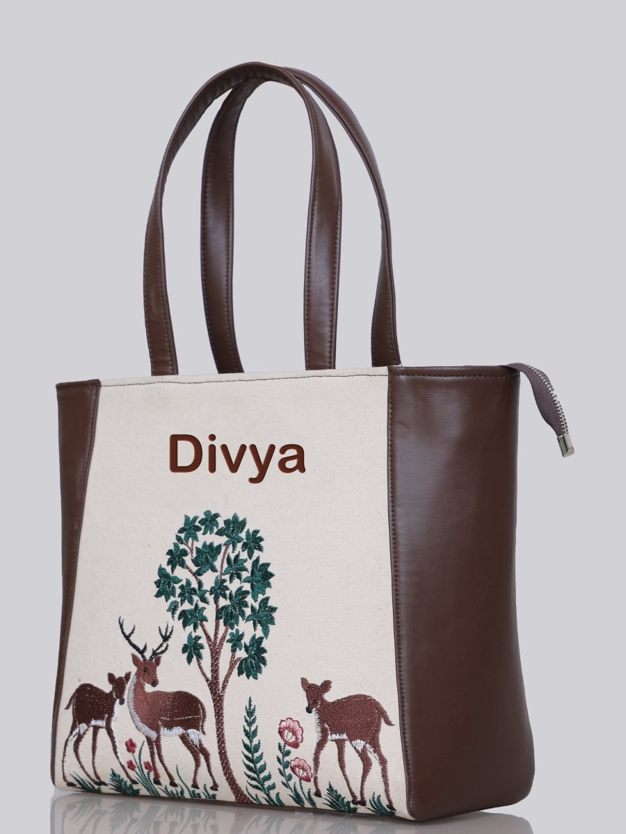 Deer Blossom Carryall Embroidered Tote - Rare Owl