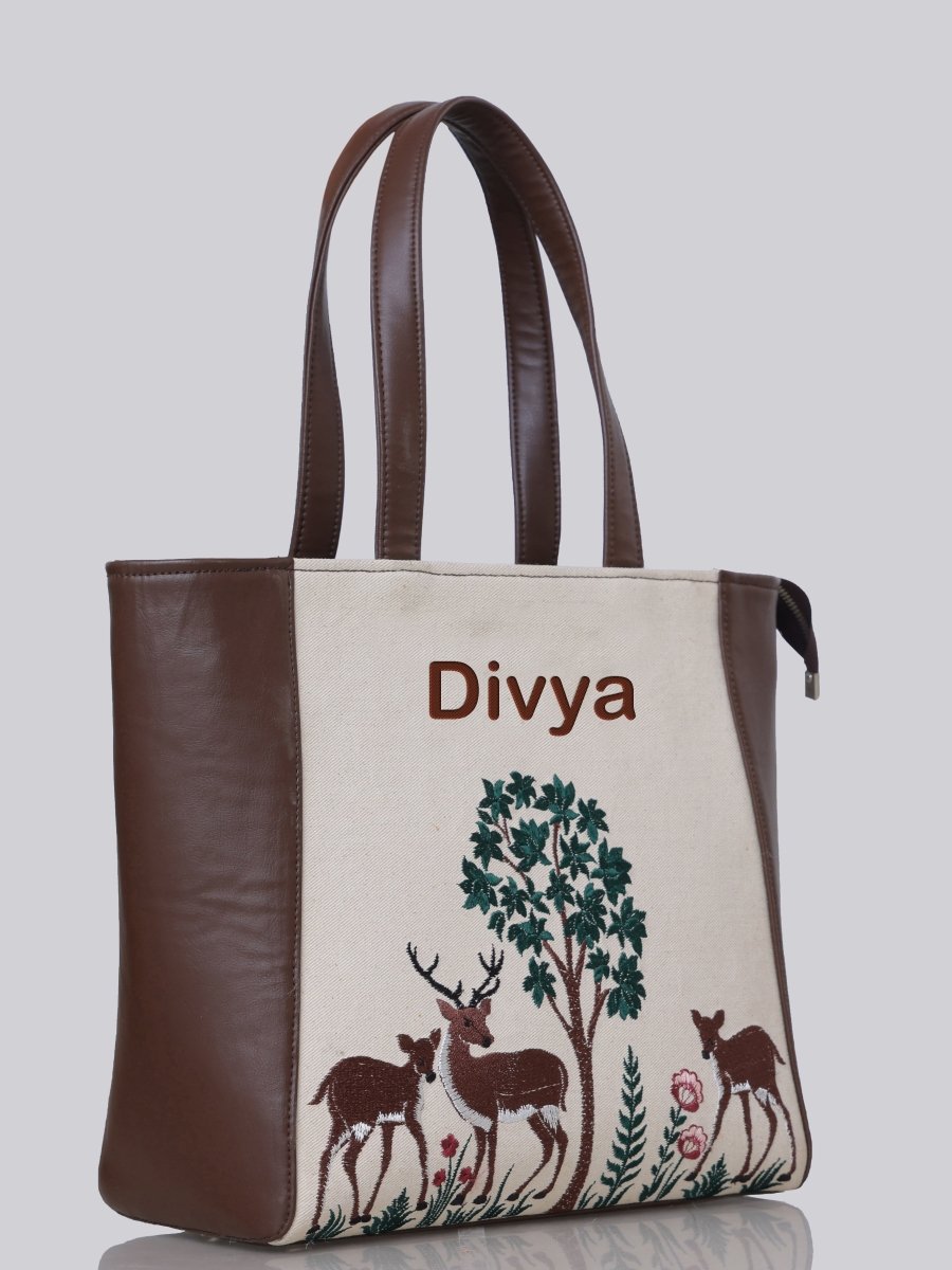 Deer Blossom Carryall Embroidered Tote - Rare Owl