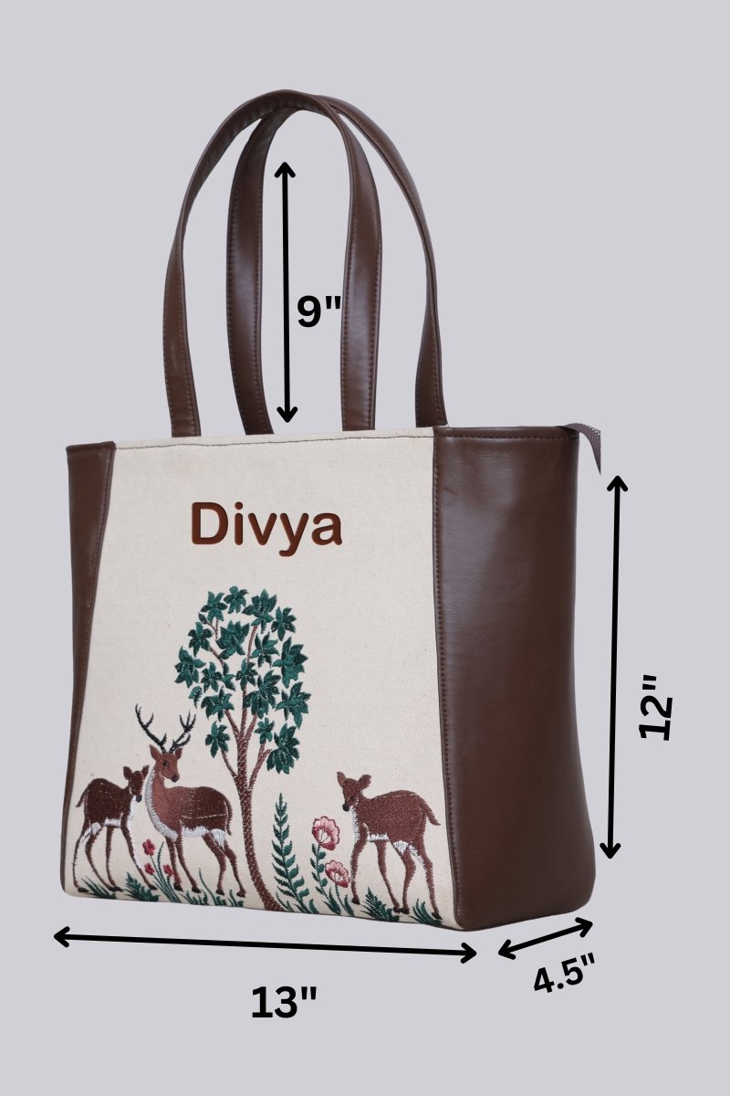 Deer Blossom Carryall Embroidered Tote - Rare Owl