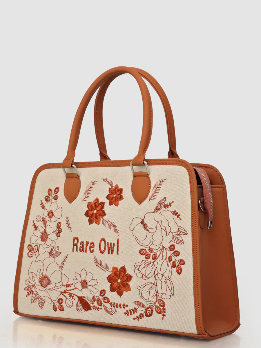 Earthy Elegance Customized Embroidery Tote Bag - Rare Owl