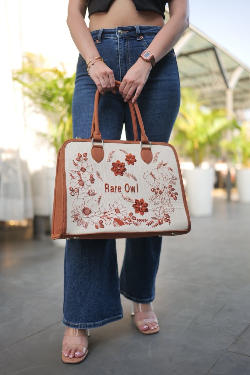 Earthy Elegance Customized Embroidery Tote Bag - Rare Owl