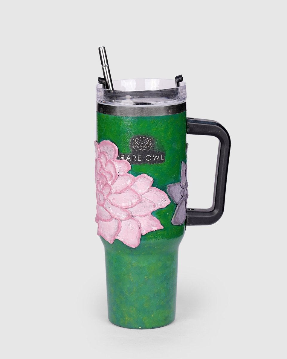 Emerald Green 3D Hand Painted Customized Name Tumbler - Rare Owl