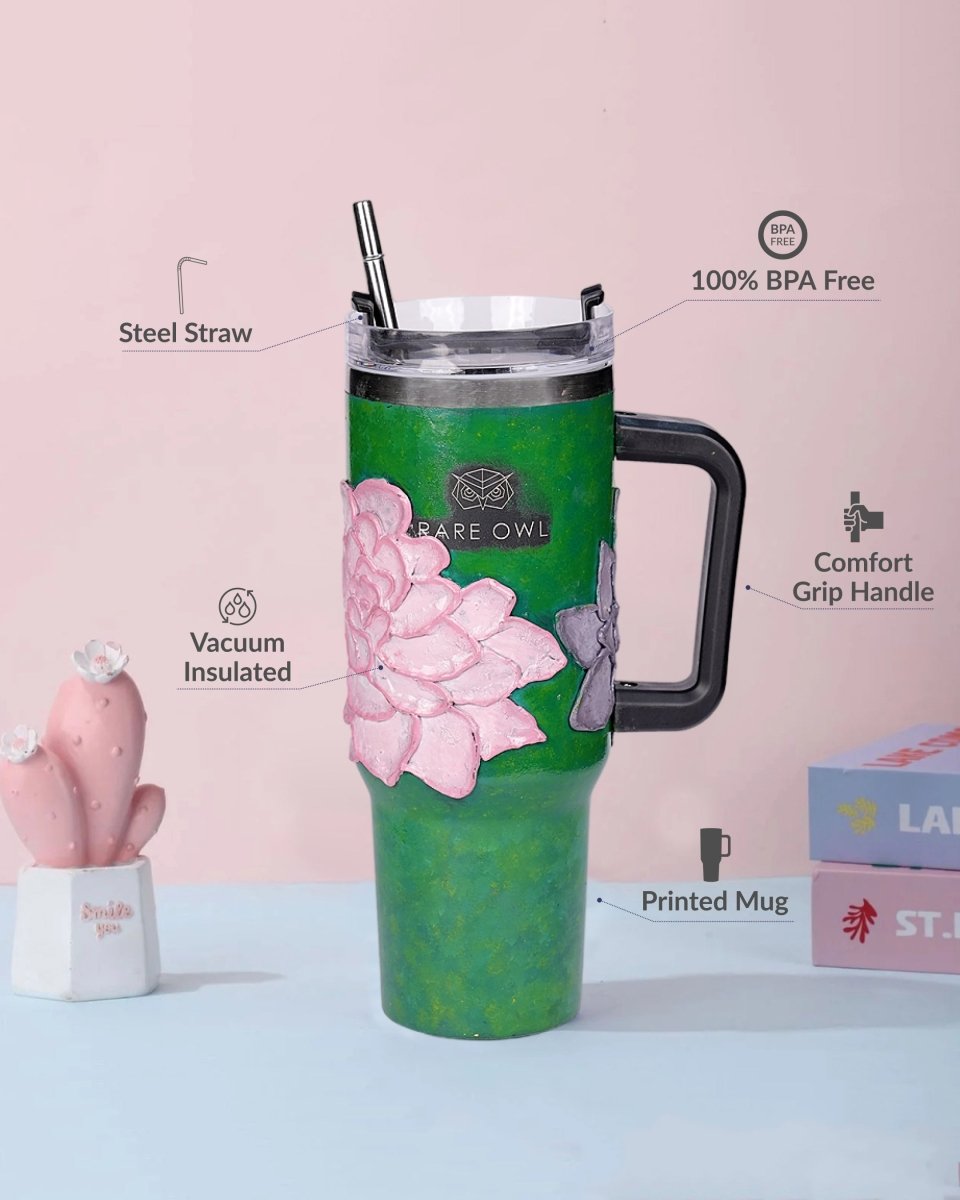 Emerald Green 3D Hand Painted Customized Name Tumbler - Rare Owl