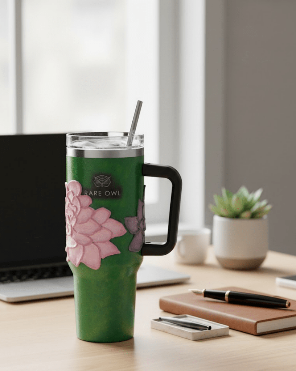 Emerald Green 3D Hand Painted Customized Name Tumbler - Rare Owl