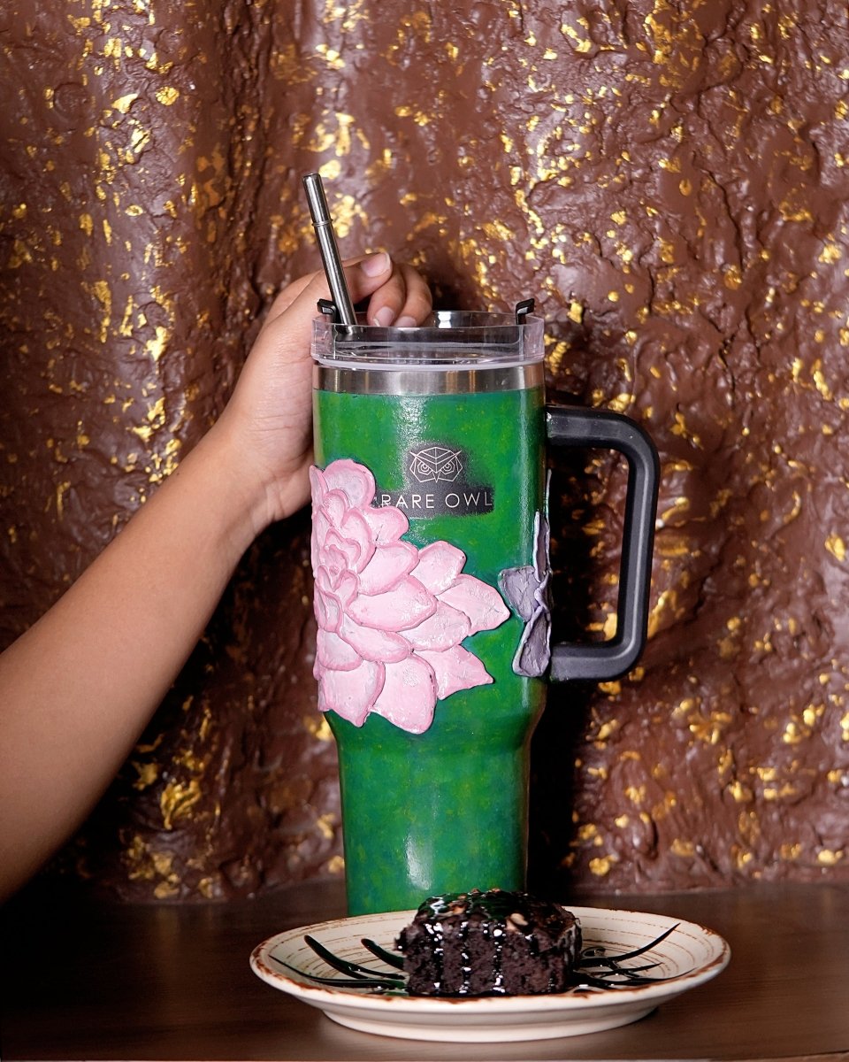 Emerald Green 3D Hand Painted Customized Name Tumbler - Rare Owl