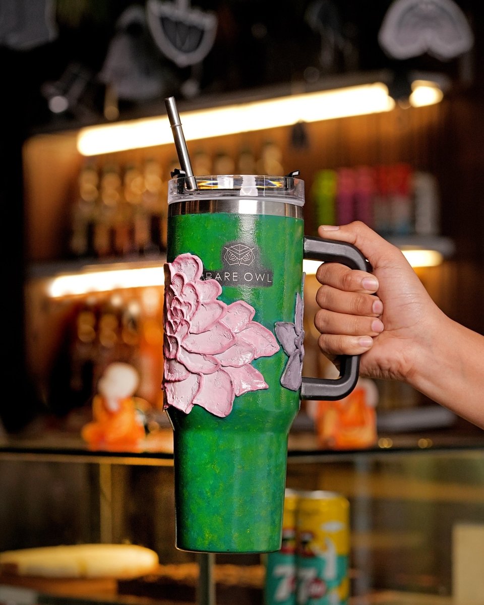 Emerald Green 3D Hand Painted Customized Name Tumbler - Rare Owl