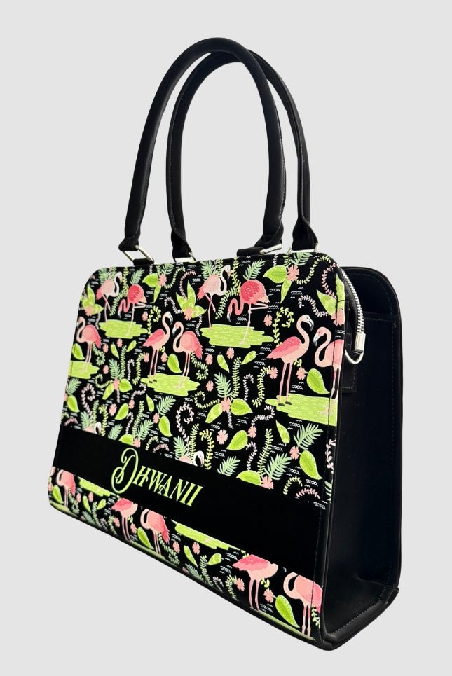 Flamingo Fiesta Customized Name Tote Bag for Women | Rare Canvas - Rare Owl