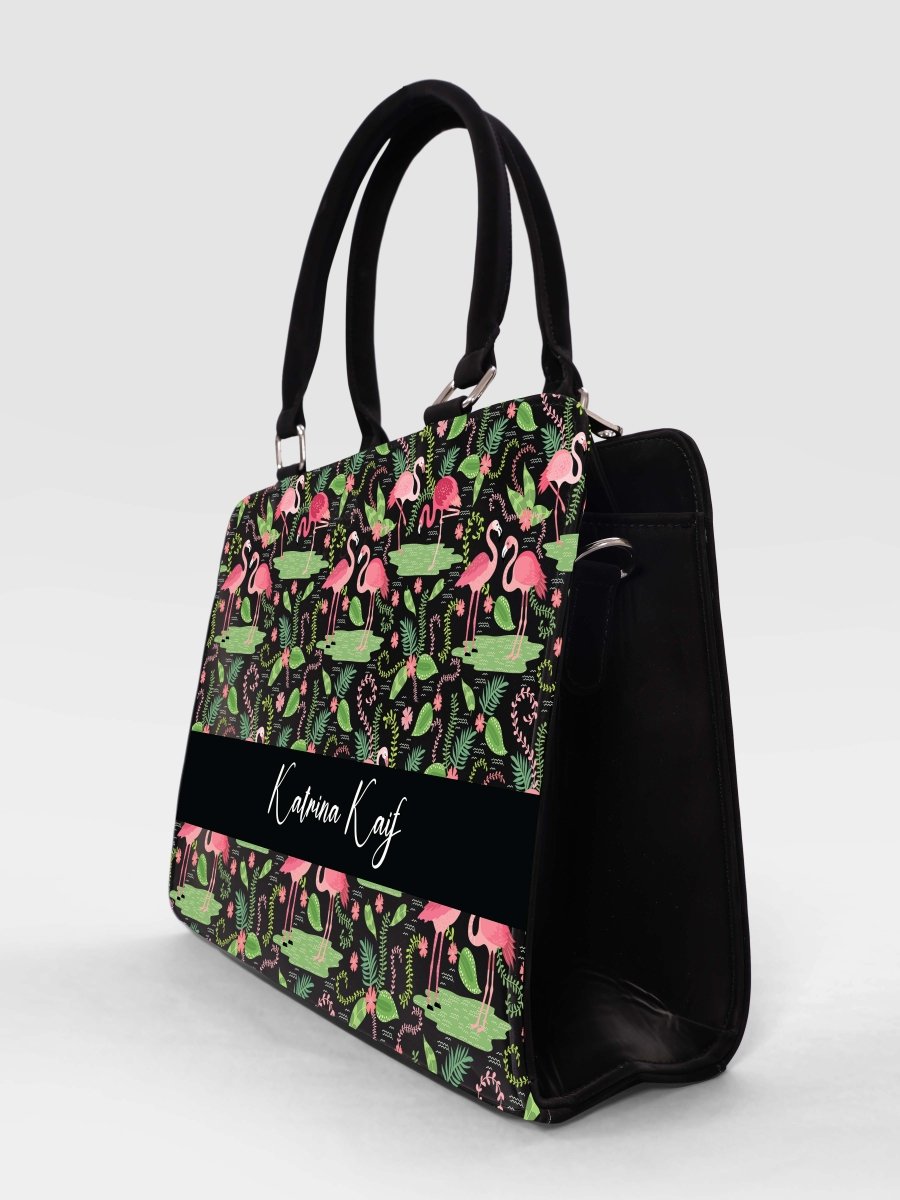 Flamingo Fiesta Customized Name Tote Bag for Women | Rare Canvas - Rare Owl