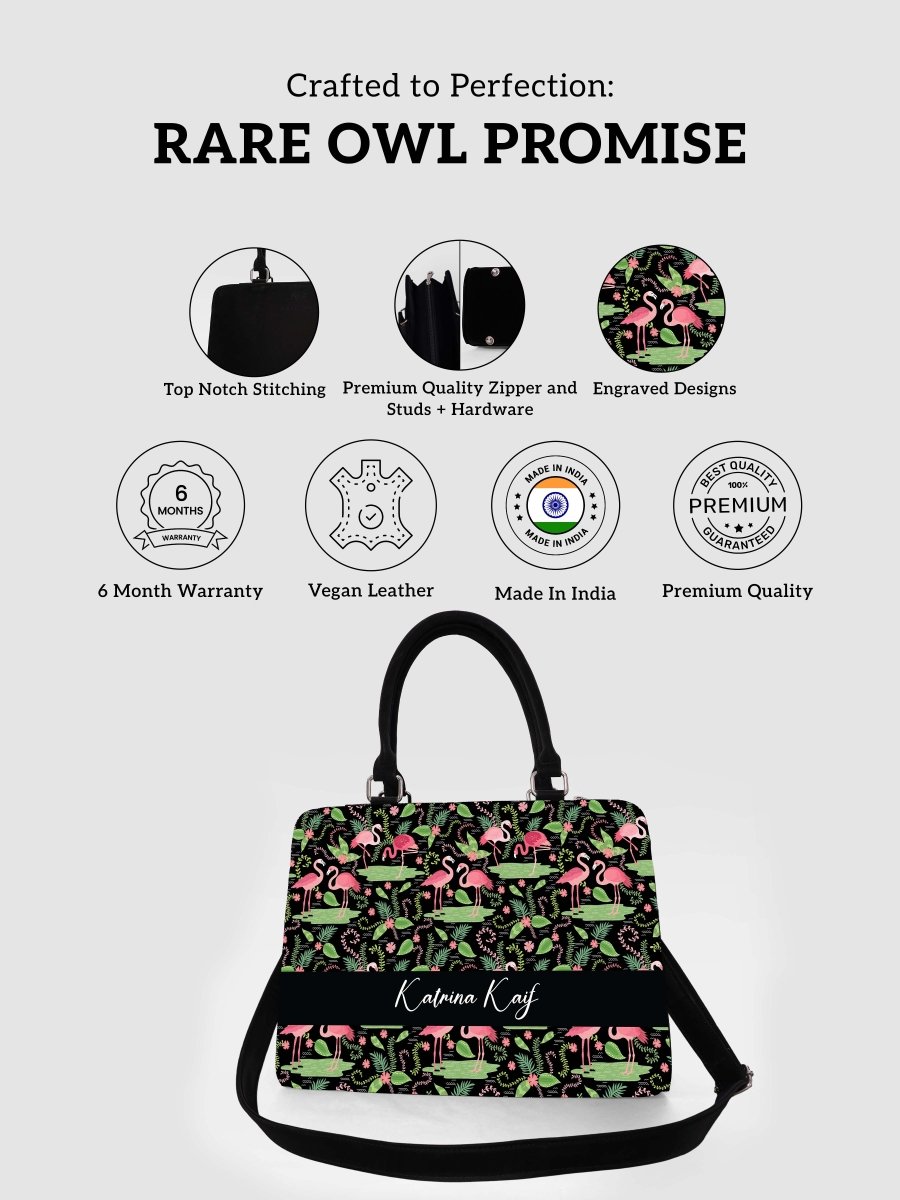 Flamingo Fiesta Customized Name Tote Bag for Women | Rare Canvas - Rare Owl