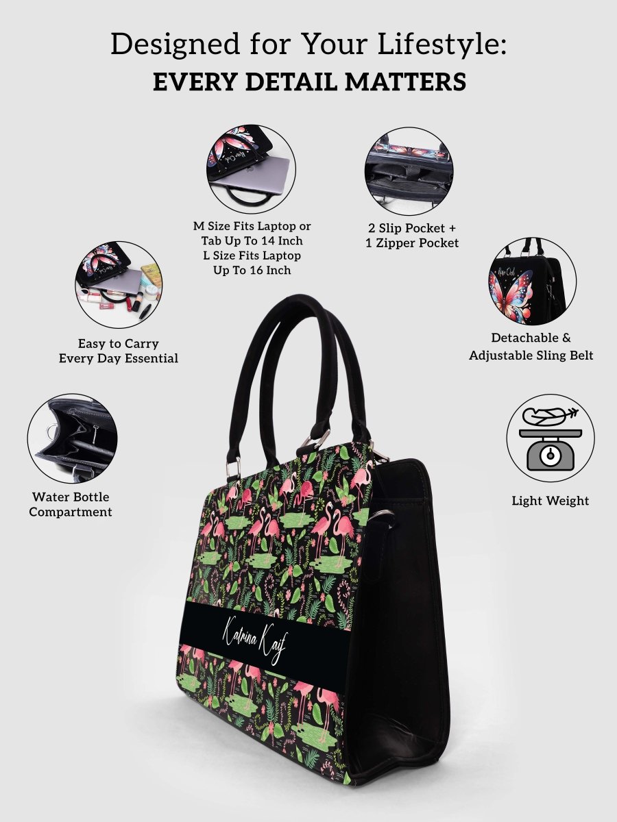 Flamingo Fiesta Customized Name Tote Bag for Women | Rare Canvas - Rare Owl