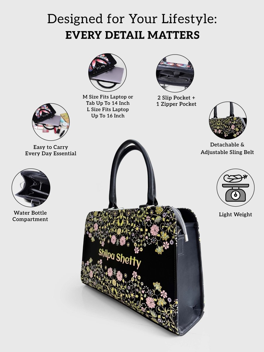Floral Sonata Customized Name Tote Bag for Women | Rare Canvas - Rare Owl