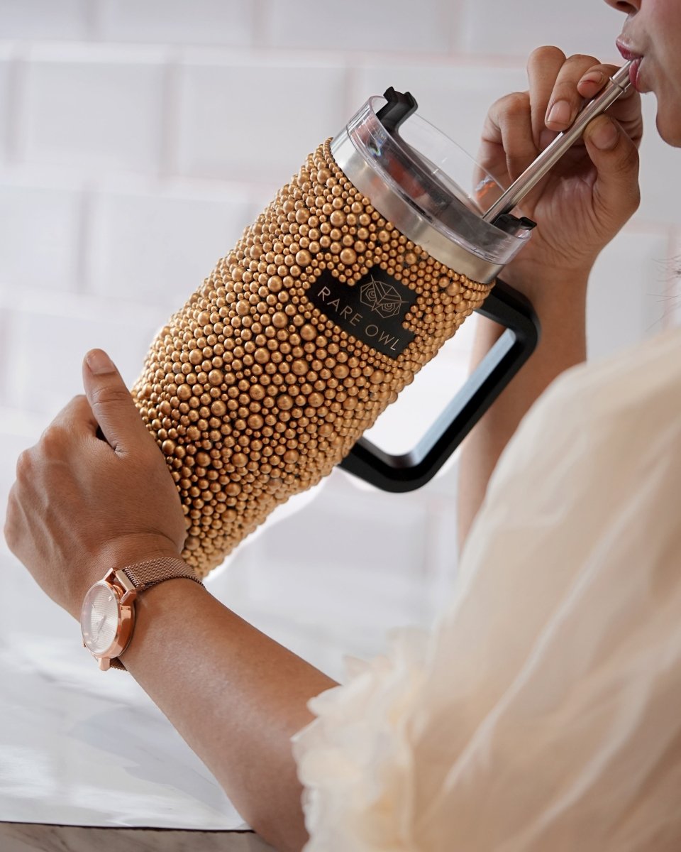 Golden Luxe Handmade Rhinestone Customized Name Tumbler - Rare Owl