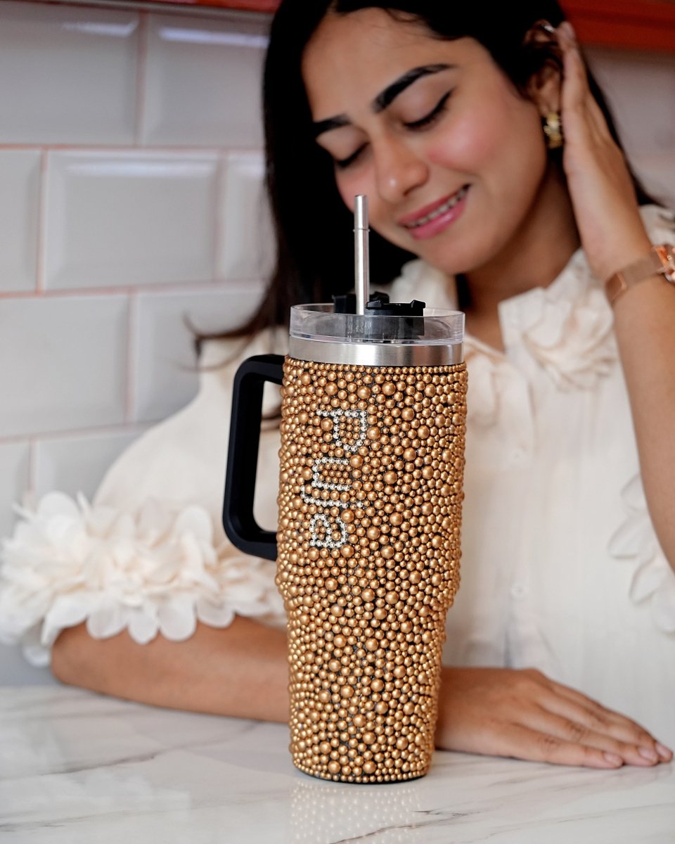 Golden Luxe Handmade Rhinestone Customized Name Tumbler - Rare Owl