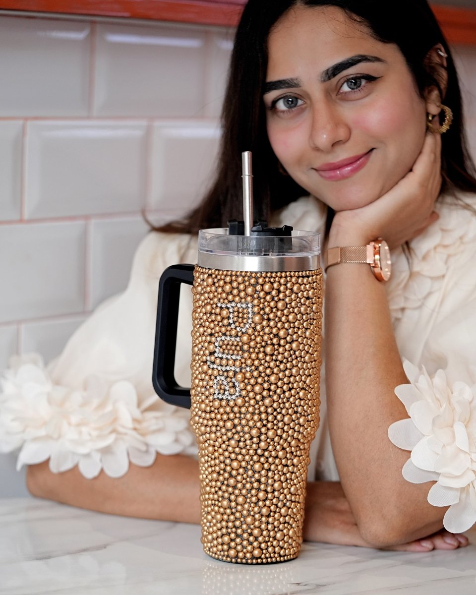 Golden Luxe Handmade Rhinestone Customized Name Tumbler - Rare Owl