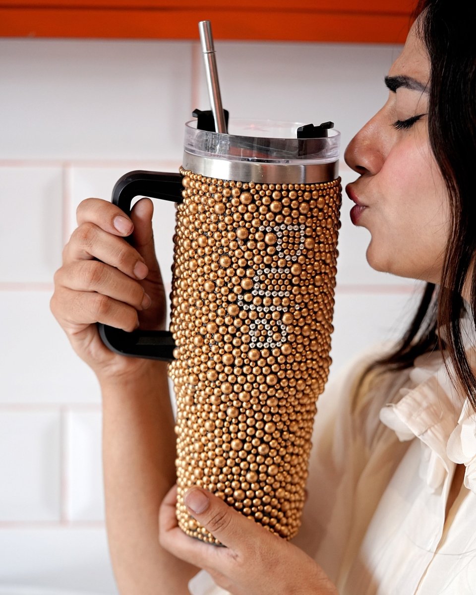 Golden Luxe Handmade Rhinestone Customized Name Tumbler - Rare Owl