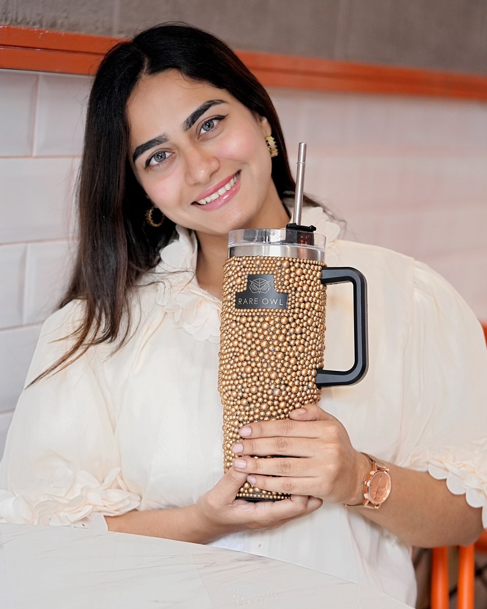 Golden Luxe Handmade Rhinestone Customized Name Tumbler - Rare Owl
