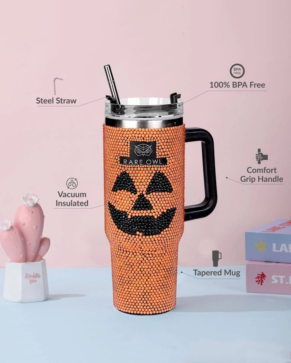 Halloween Glow Handmade Rhinestone Customized Name Tumbler - Rare Owl