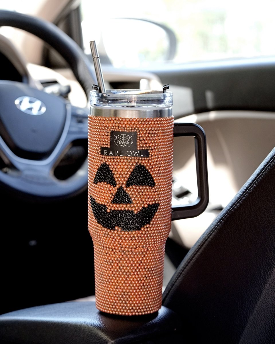 Halloween Glow Handmade Rhinestone Customized Name Tumbler - Rare Owl