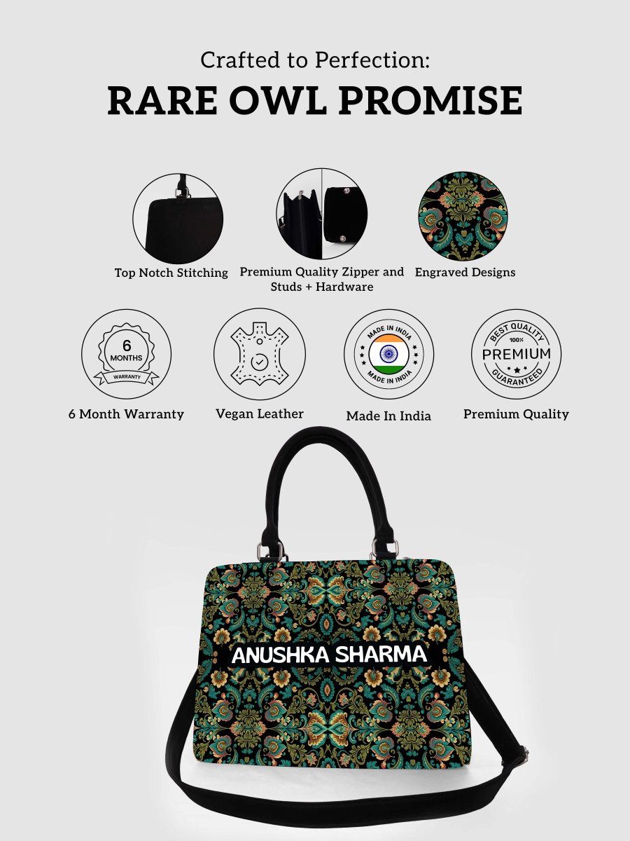 Kundan Brocade Customized Name Tote Bag for Women | Rare Canvas - Rare Owl