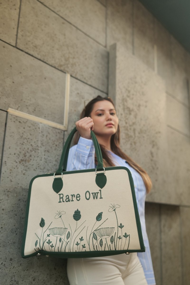 Meadow Bloom Customized Embroidery Tote Bag - Rare Owl