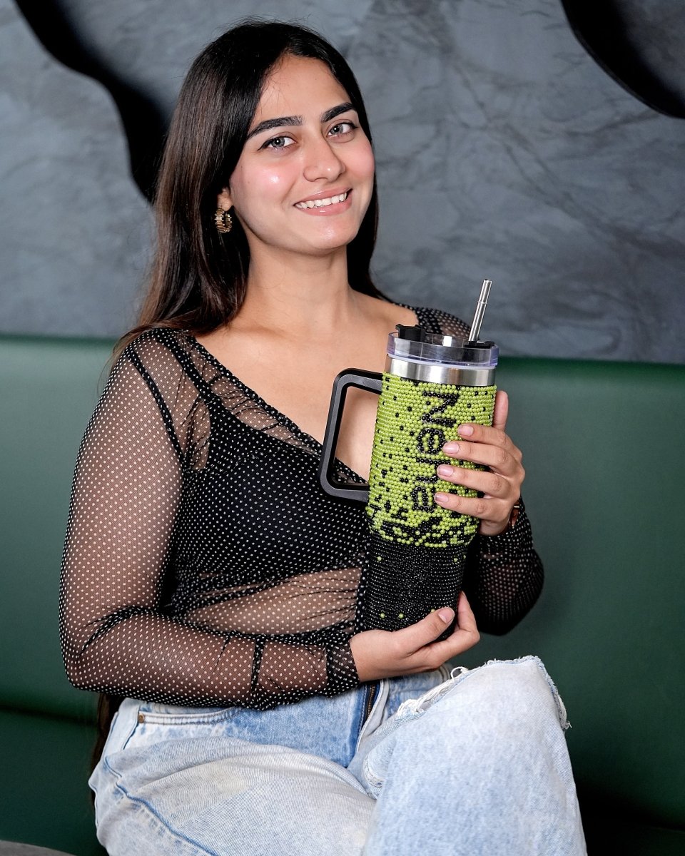 Neon Night Handmade Rhinestone Customized Name Tumbler - Rare Owl