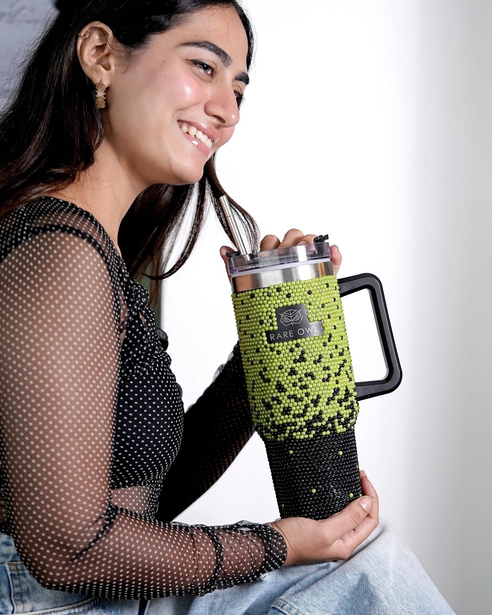 Neon Night Handmade Rhinestone Customized Name Tumbler - Rare Owl