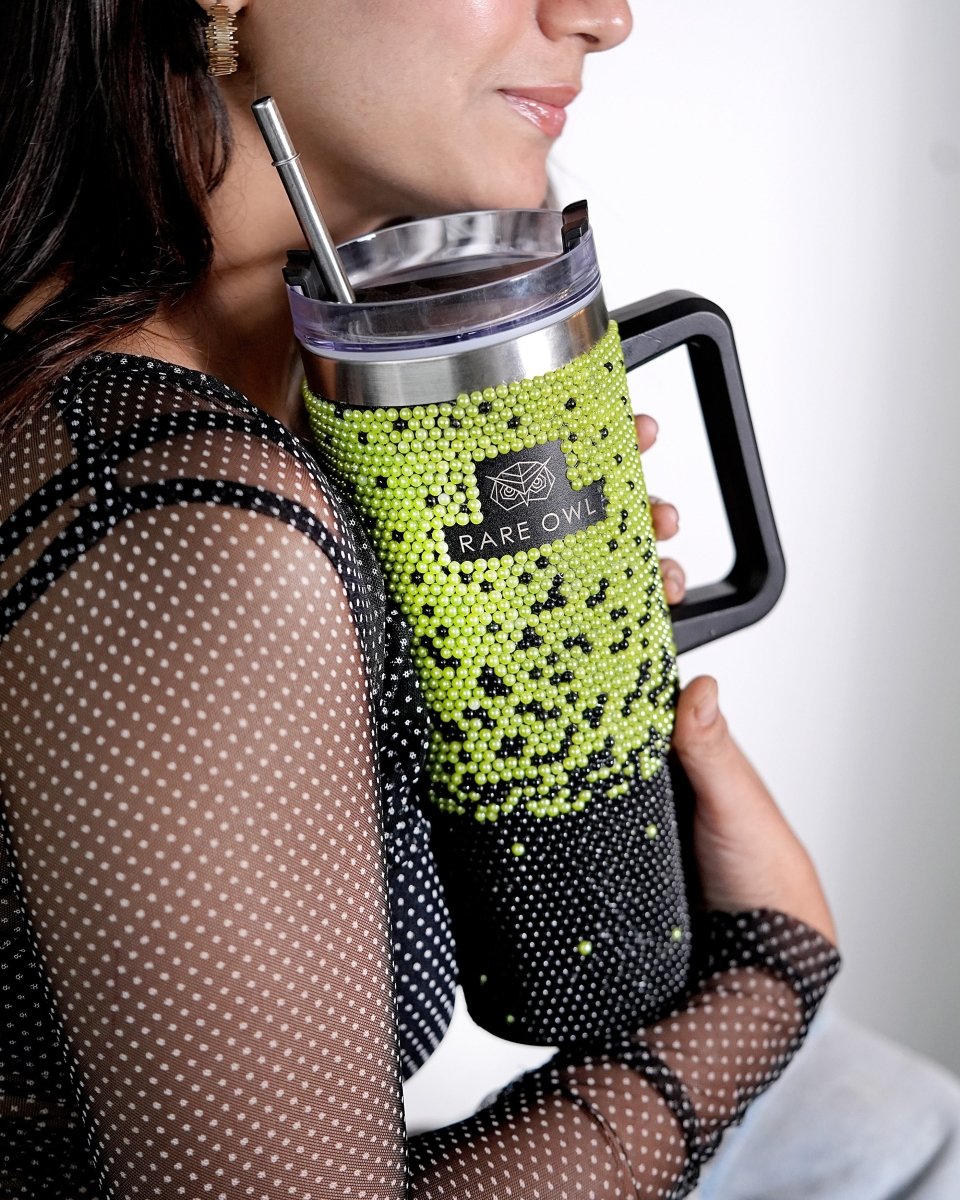 Neon Night Handmade Rhinestone Customized Name Tumbler - Rare Owl