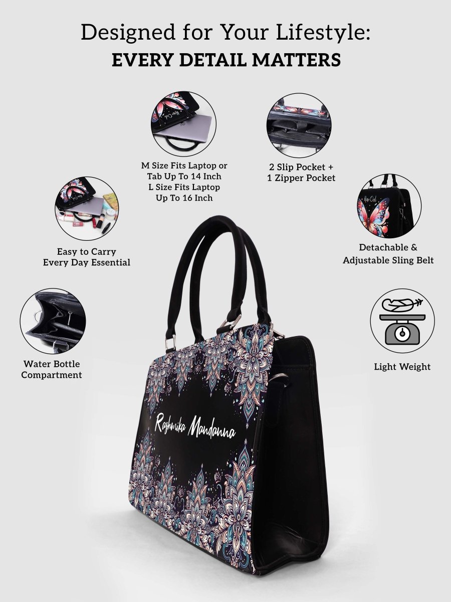 Nocturne Aura Customized Name Tote Bag for Women | Rare Canvas - Rare Owl