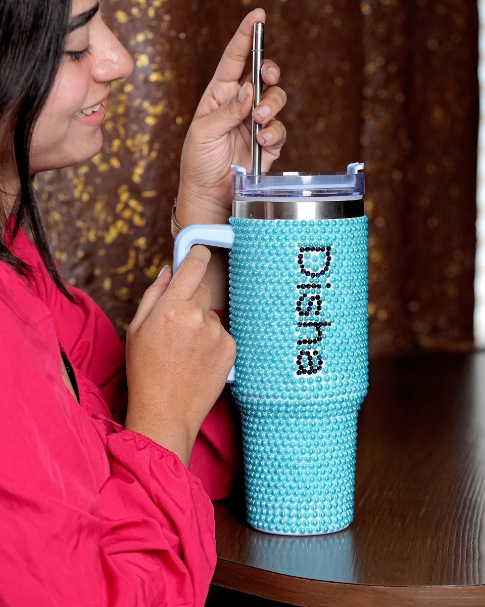 Ocean Sparkle Handmade Rhinestone Customized Name Tumbler - Rare Owl