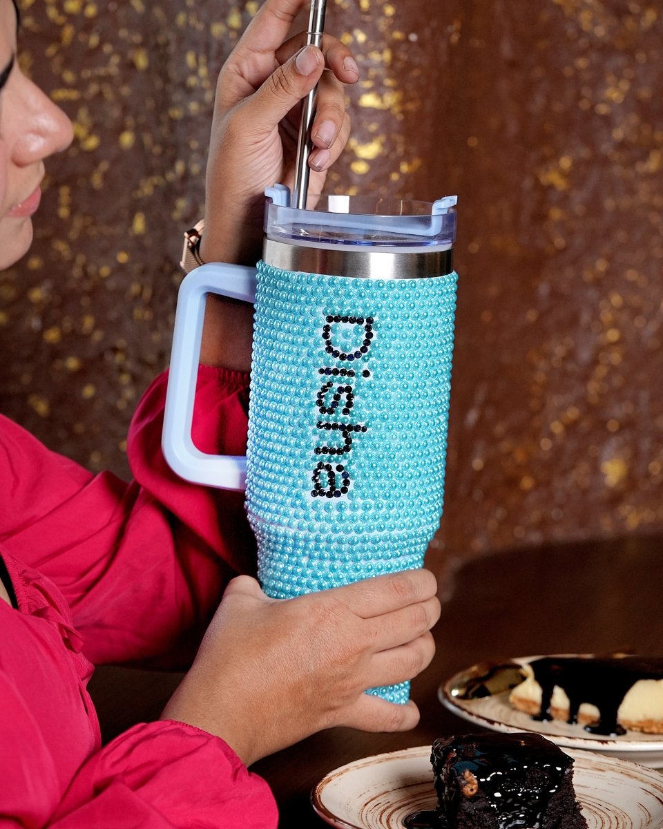 Ocean Sparkle Handmade Rhinestone Customized Name Tumbler - Rare Owl