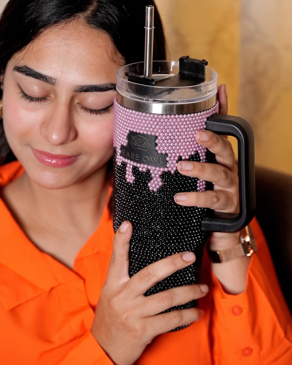 Onyx Pink Handmade Rhinestone Customized Name Tumbler - Rare Owl