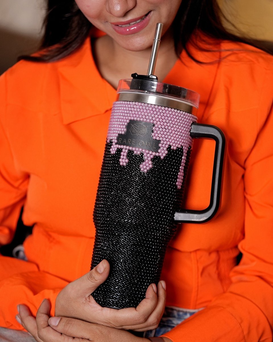 Onyx Pink Handmade Rhinestone Customized Name Tumbler - Rare Owl