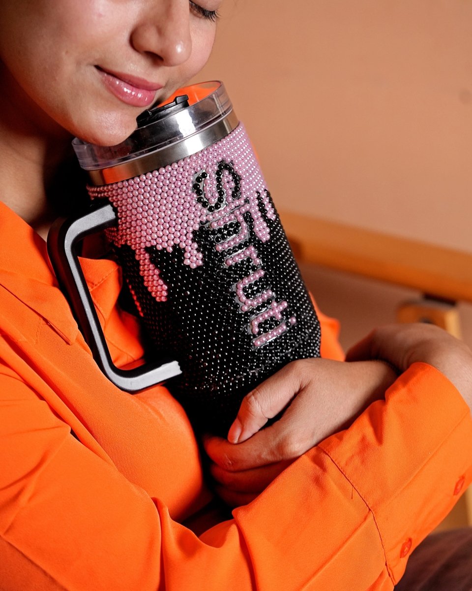 Onyx Pink Handmade Rhinestone Customized Name Tumbler - Rare Owl