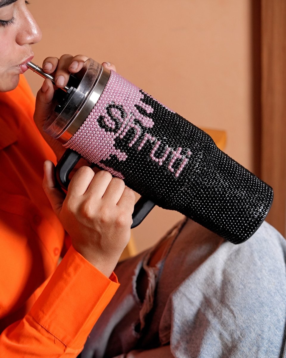 Onyx Pink Handmade Rhinestone Customized Name Tumbler - Rare Owl