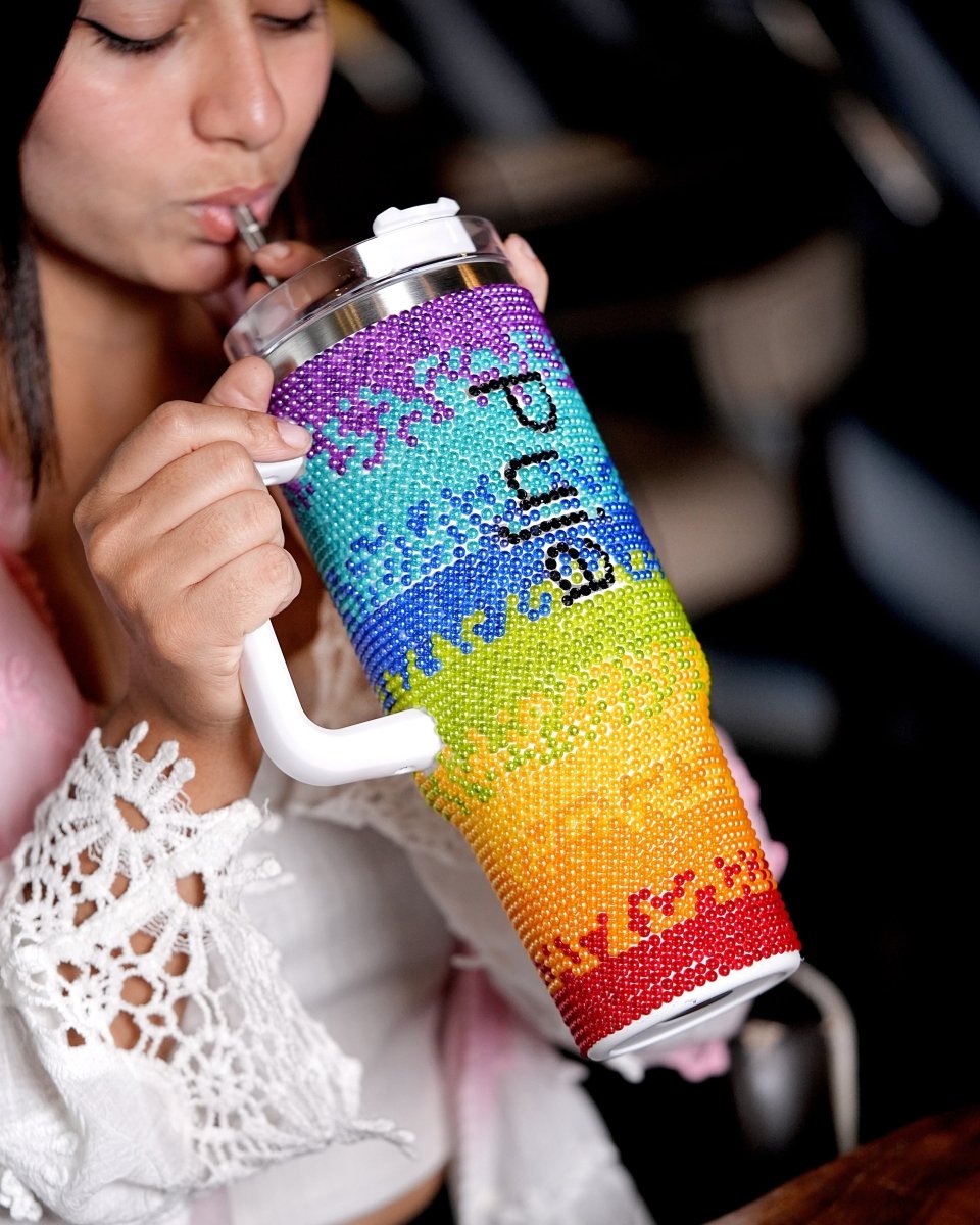Rainbow Sparkler Handmade Rhinestone Customized Name Tumbler - Rare Owl