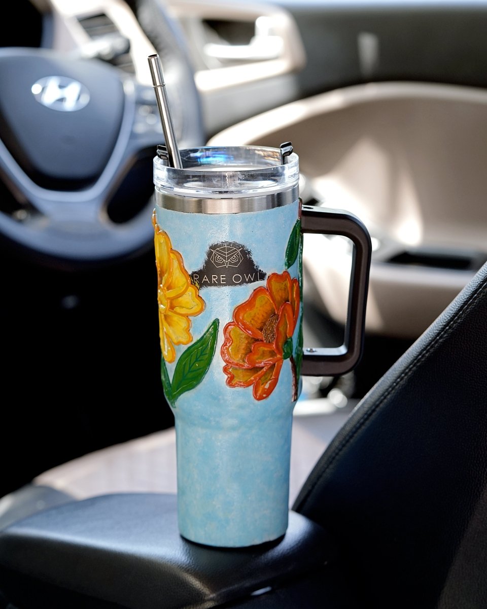 Spring Bloom 3D Hand Painted Customized Name Tumbler - Rare Owl