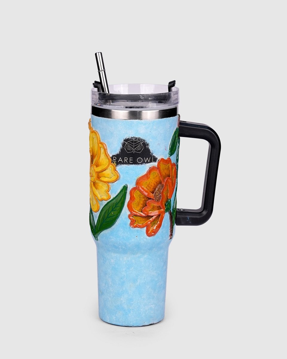 Spring Bloom 3D Hand Painted Customized Name Tumbler - Rare Owl