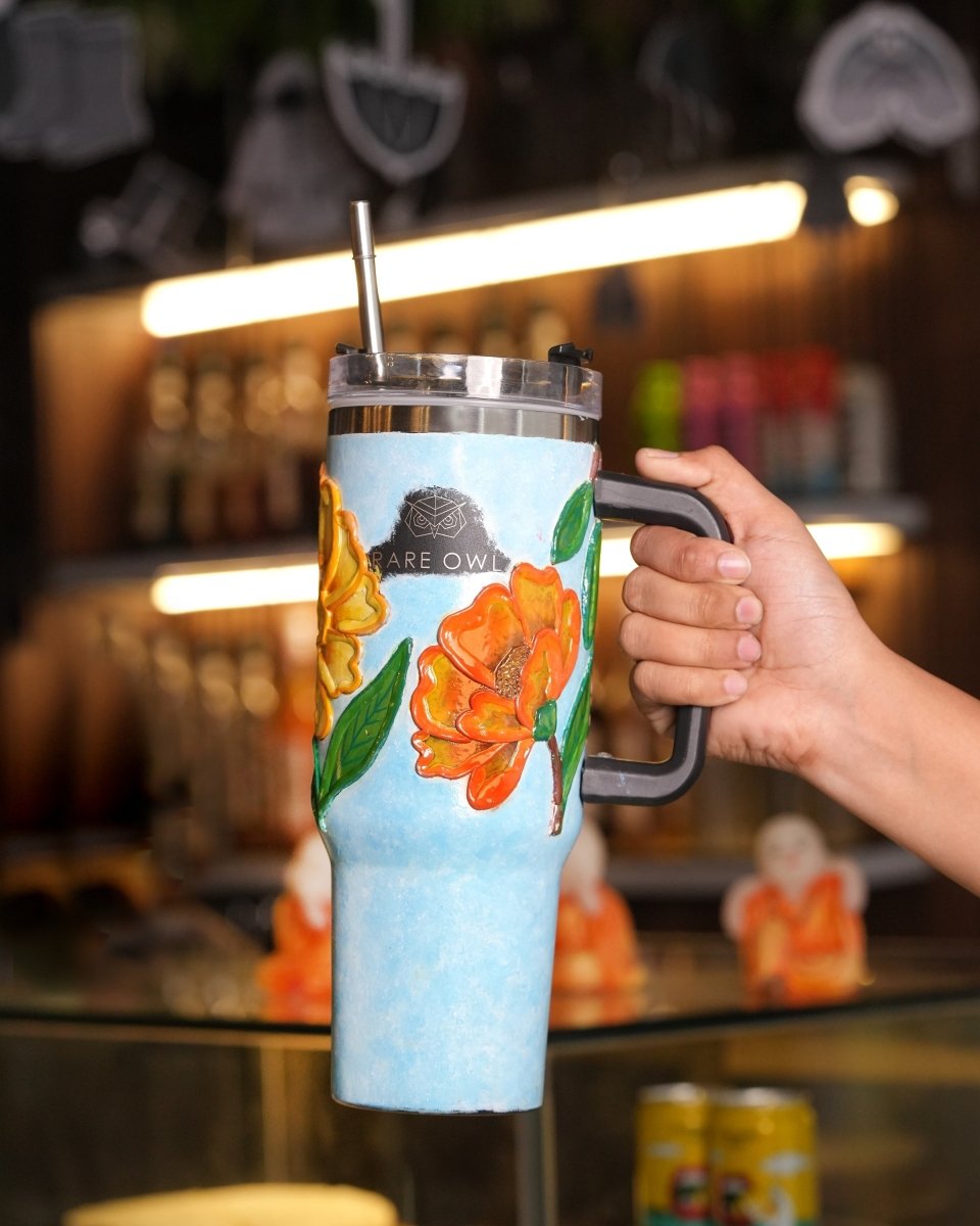 Spring Bloom 3D Hand Painted Customized Name Tumbler - Rare Owl