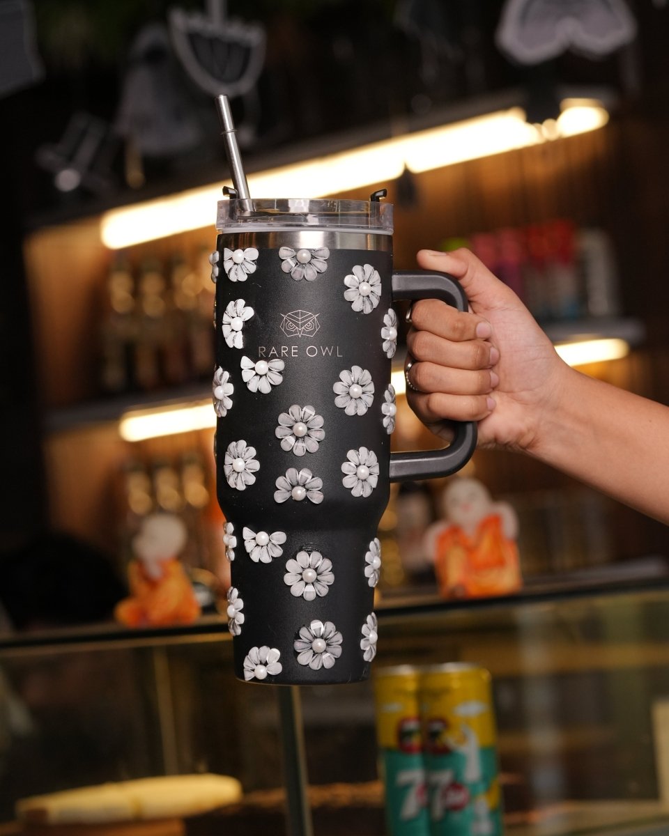 Victorian Bloom Handmade Rhinestone Customized Name Tumbler - Rare Owl