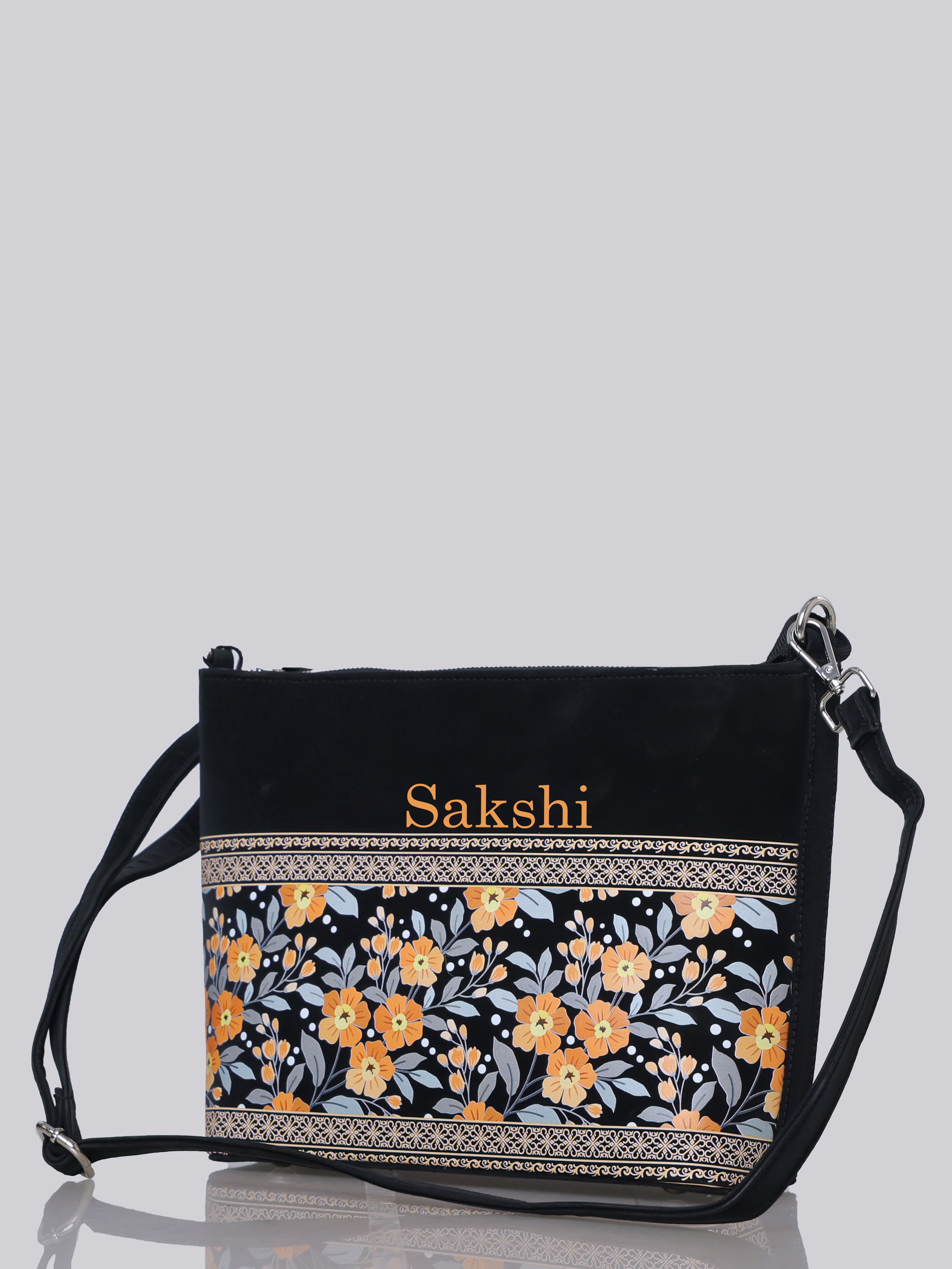 Golden Bloom Customized Name Sling Bag