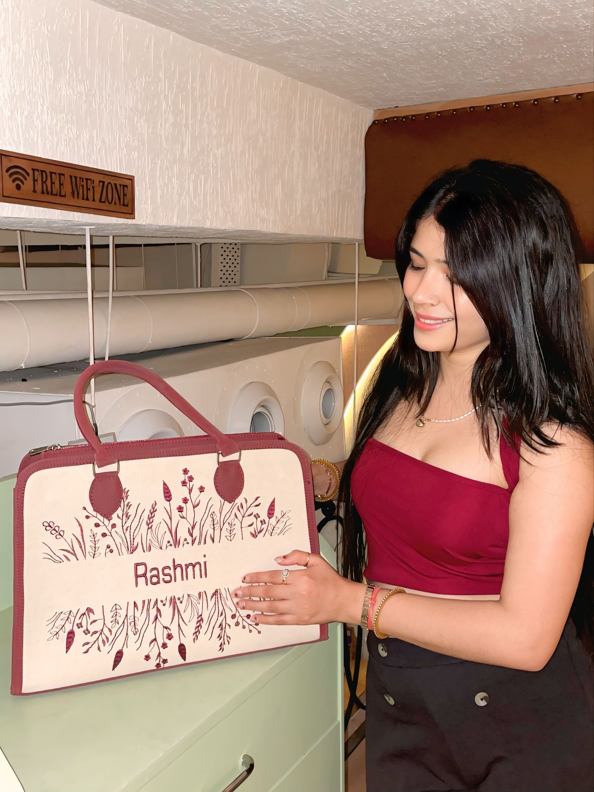 Botanic Bliss Customized Name Embroidery Tote Bag